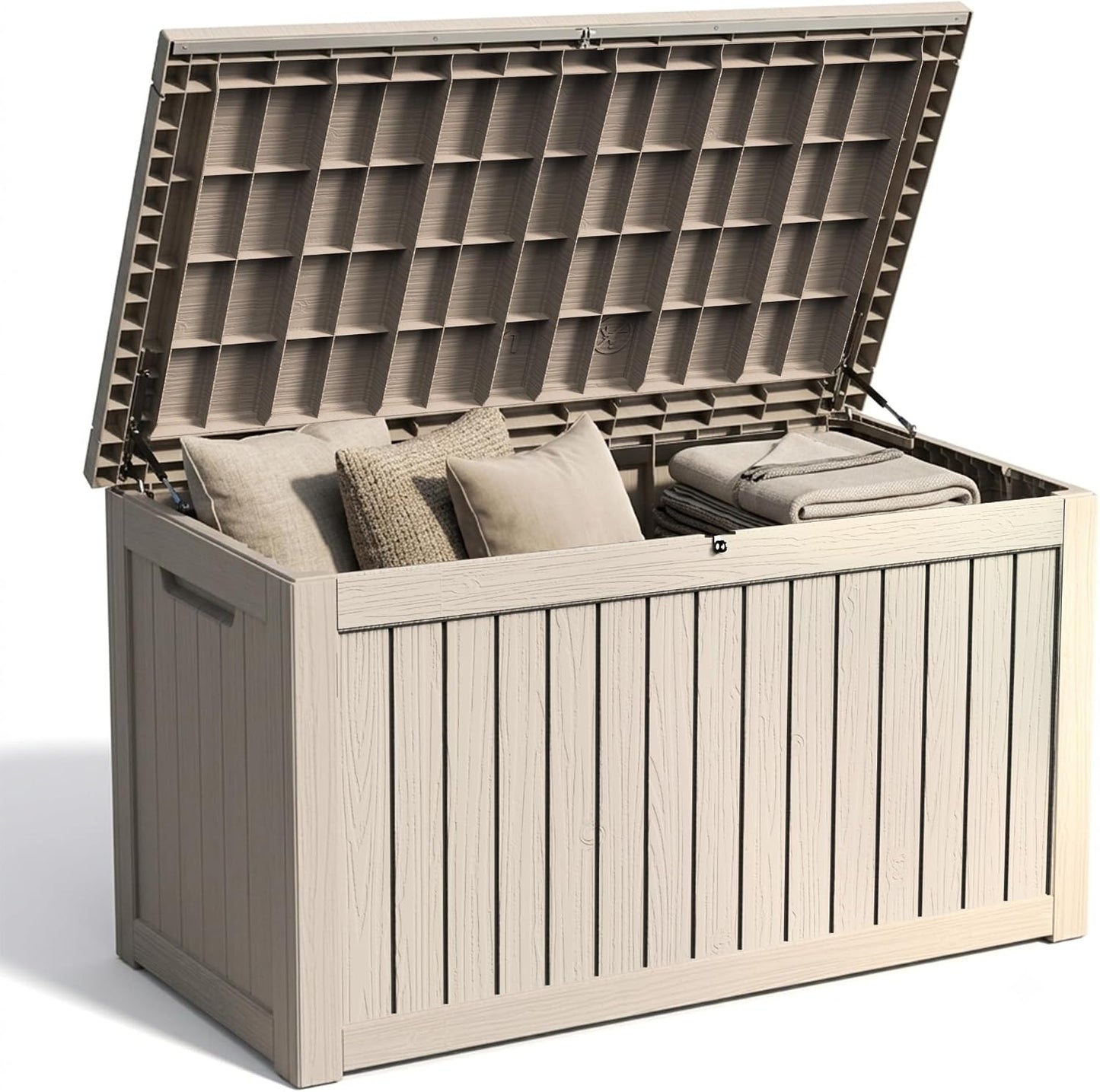Outdoor Storage Box, 320 Gallon Waterproof Deck Box [Upgraded 3.0], Dual Gas-Spring Ultimate Resin Organizer for King Cushions, Heavy-Duty Lockable Estate Storage Bench, Backyard BBQ, Black