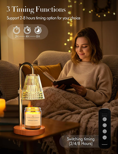 Candle Warmer Lamp with Timer Dimmer: Height Adjustable Wax Melt Warmer for Scented Jar Candles with 2 Bulbs, Christmas Birthday Gifts for Women Mom, House Warming Gifts New Home Room Decor (Gold)