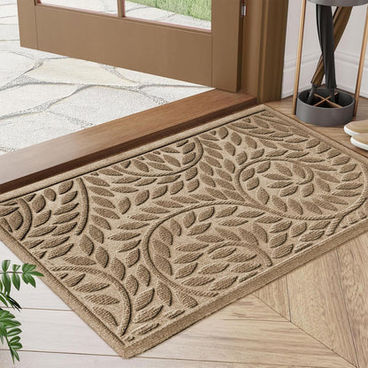 Bulijojo Front Door Mat Entrance,Durable Heavy Duty Welcome Mat,Thick Absorbent Natural Rubber Non Slip Mat,Sturdy Entryway Brown 17"x30"