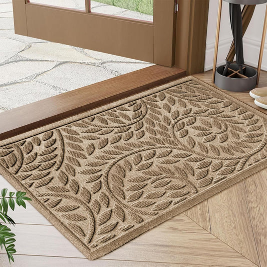 Bulijojo Front Door Mat Entrance,Durable Heavy Duty Welcome Mat,Thick Absorbent Natural Rubber Non Slip Mat,Sturdy Entryway Brown 17"x30"