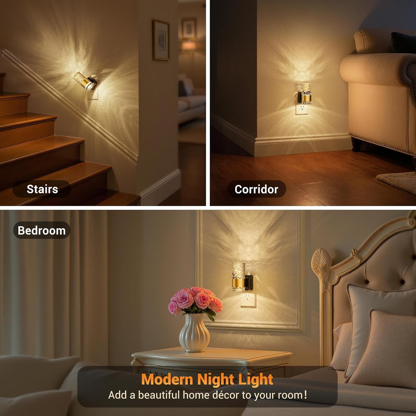 JandCase Motion Sensor Night Light, Night Lights Plug into Wall,3000K Soft White 0-100 LM Dimmable LED Night Light, Motion Activated Nightlight for Bathroom Hallway Decor