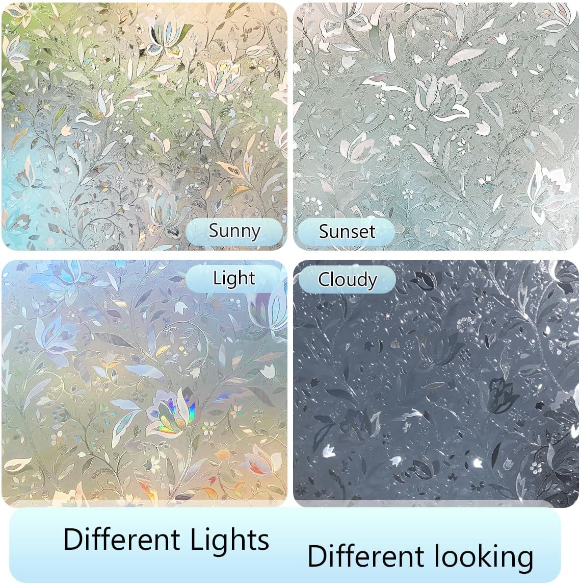 HIDBEA Frosted Window Privacy Film Heat Control UV Blocking, Static Cling Non-Adhesive Reusable Door coverings for Bathroom Home Office (Frosted 17.5 Inch x 6.5 Feet)
