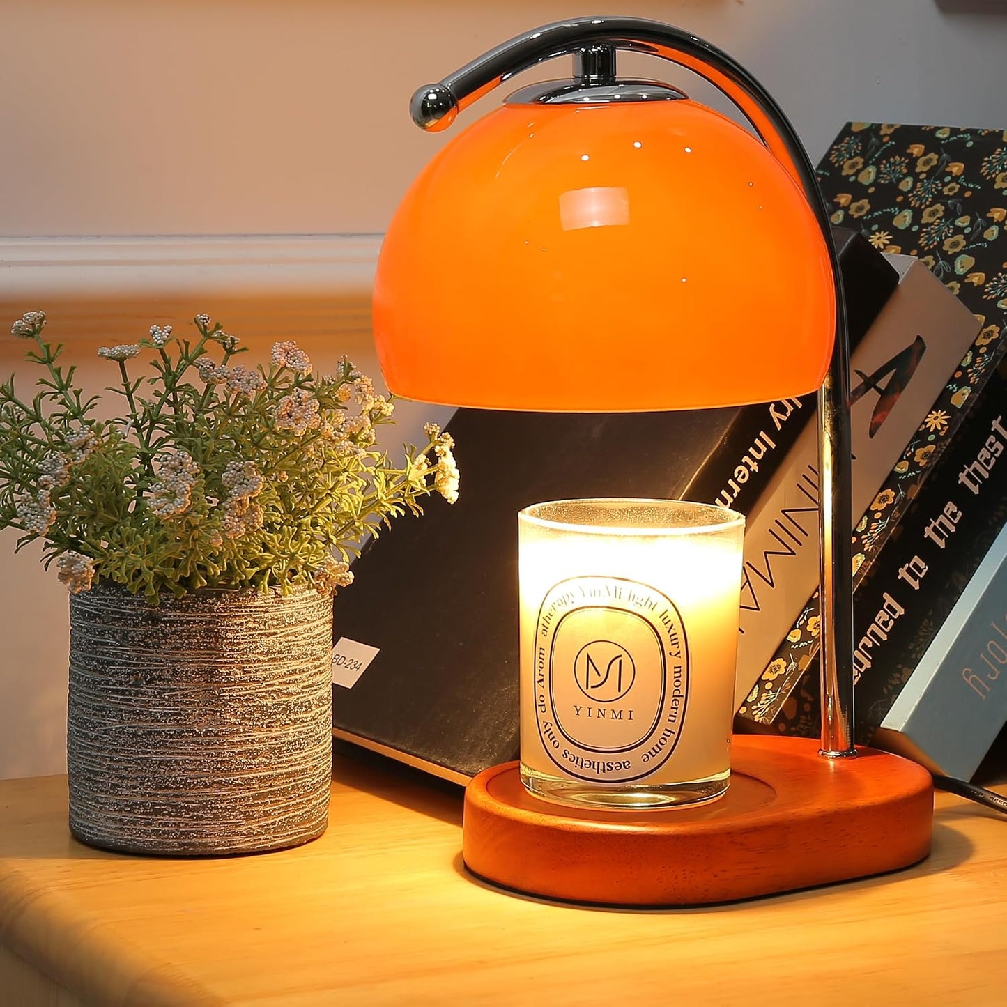 FCTWAKS Mid Century Orange Glass Candle Warmer Lamp with Timer & Dimmer, Mothers Day Birthday Gifts for Women Mom, House Warming Gifts New Home, Wax Warmer Lamp for Bedroom Decor with 2 Bulbs