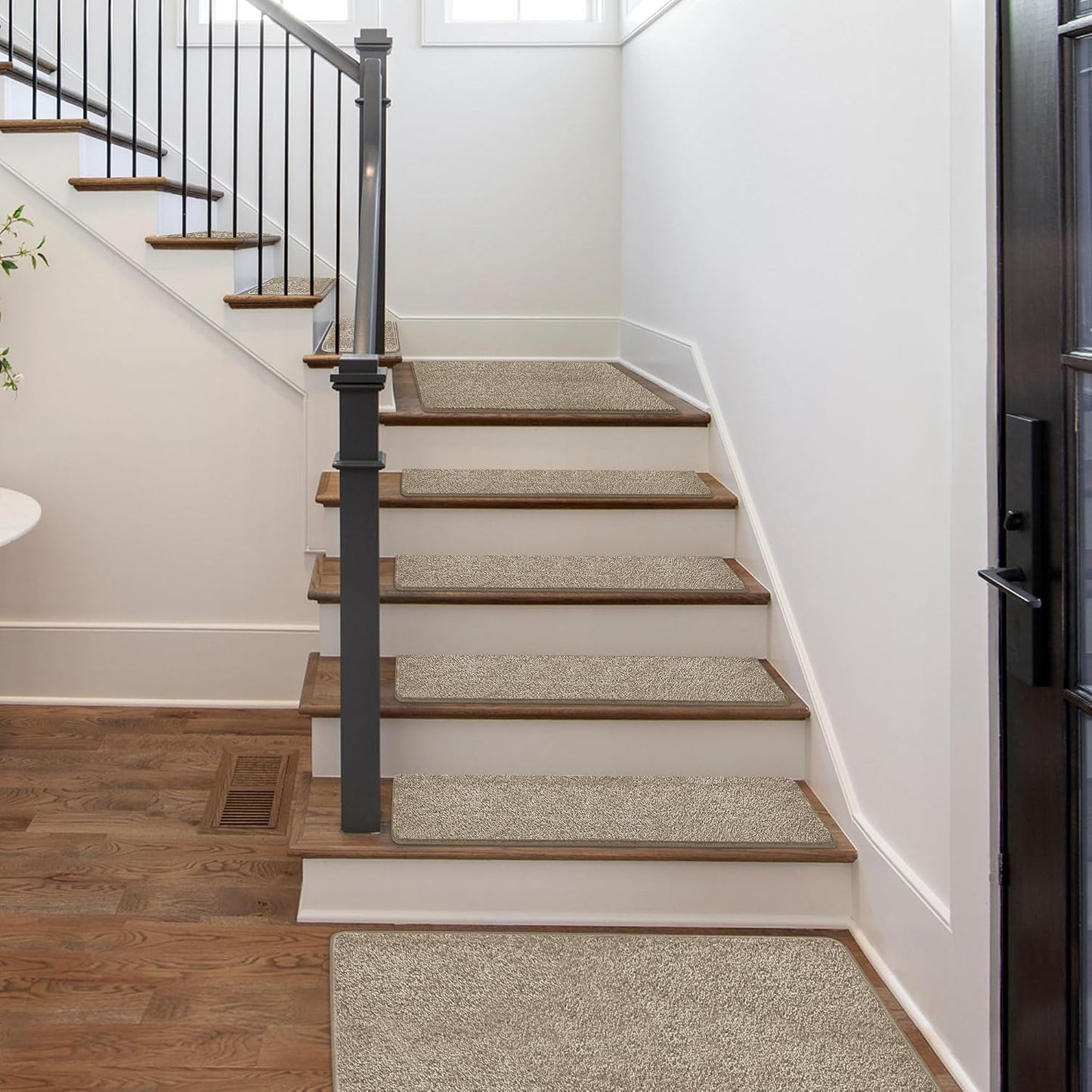 PURE ERA Carpet Stair Treads Tape Free Non Slip Indoor Stair Carpet Stair Protectors Pet-Friendly Non-Slip Skid Resistant Washable Reusable 8" x 30"(2 Pieces,Black)