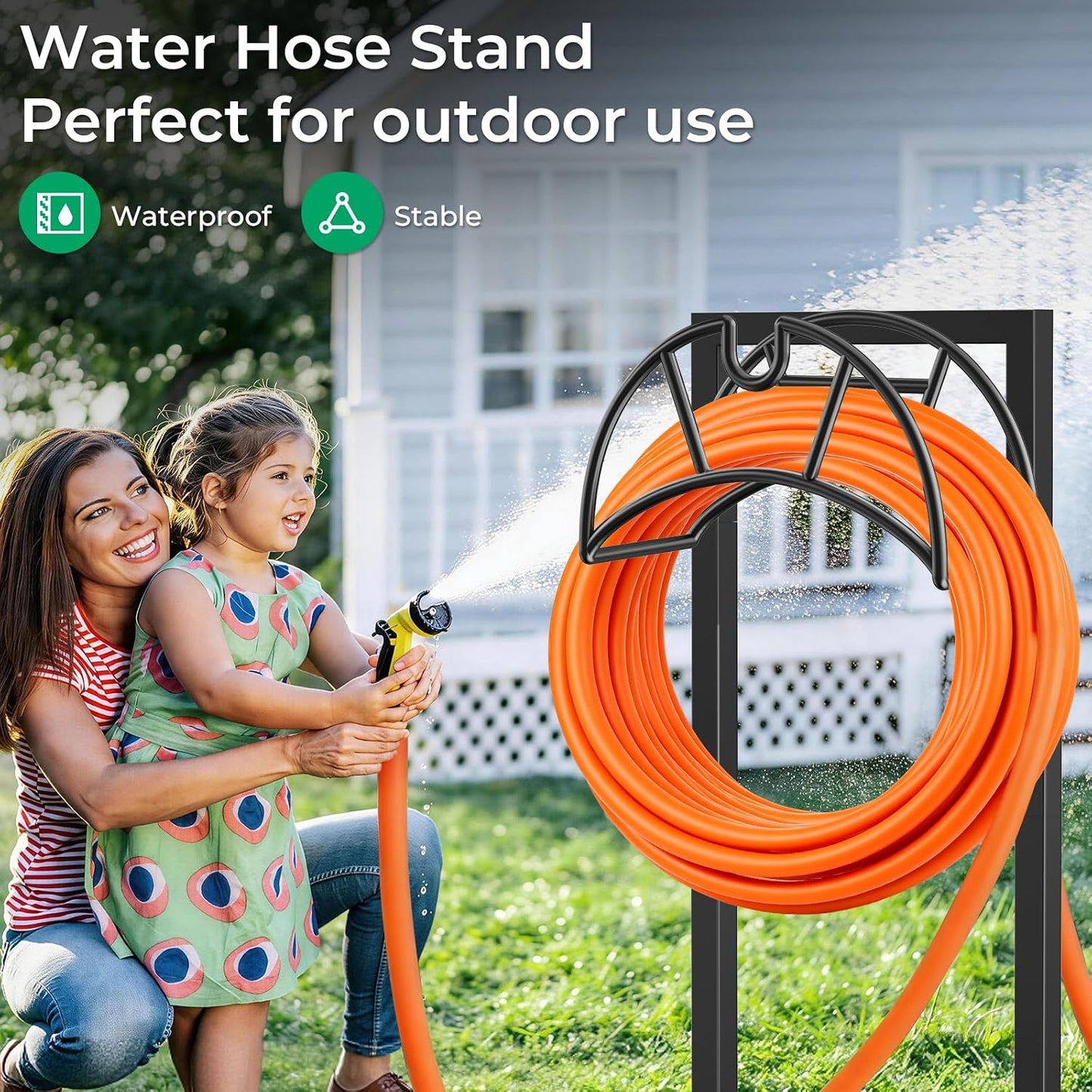 TomCare Garden Hose Holder 4 Spikes Garden Hose Reel Hose Stand Upgraded Water Hose Storage with Tool Hooks Garden Hose Hanger Organizer Holds 160ft Hoses for Outside Yard Lawn, Black
