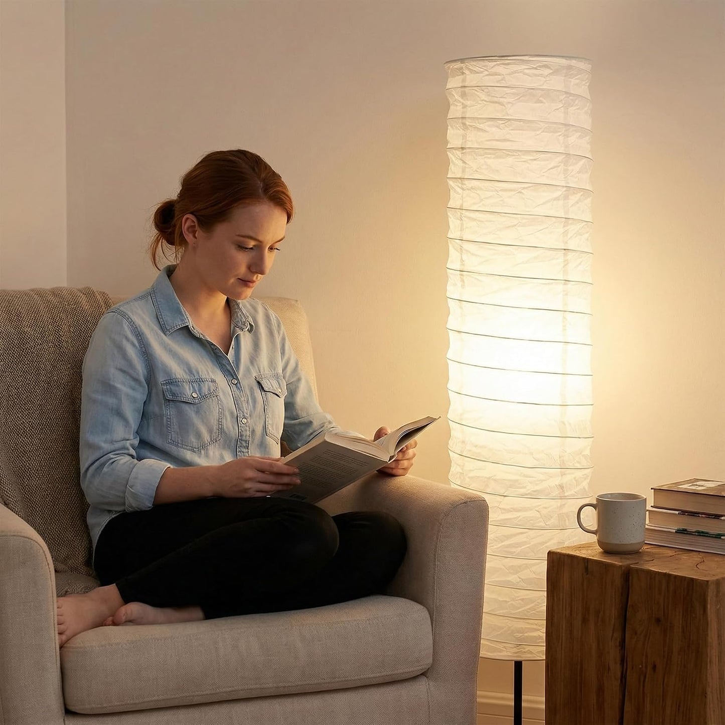 VOSAREA 2-Pack Paper Floor Lamp Shades for Standing Lamps – Sturdy Thickened Rice Paper Shade Replacement for Living Room Bedroom, 37" Tall Nordic Japanese Style White Cylinder Light Cover Decor