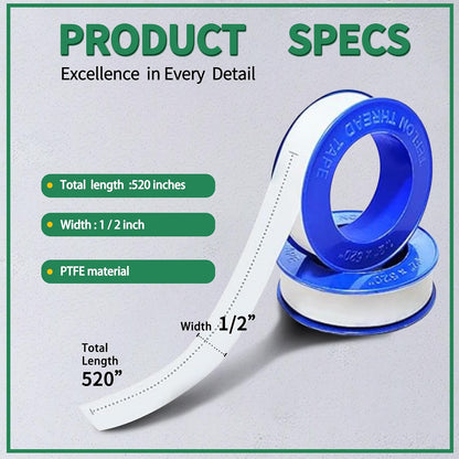 4 Rolls 1/2 Inch(W) X 520 Inches(L) Teflon Tape PTFE Thread Sealant Plumbers Tape for Seal Water Pipe, Shower Head,Prevent Leakage, White