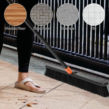TreeLen 24 Inches Push Broom Outdoor Heavy Duty Floor Scrub Brush with Long Handle Stiff Bristles Broom for Patio Yard Garage Deck Driveway Concrete Floor Cleaning
