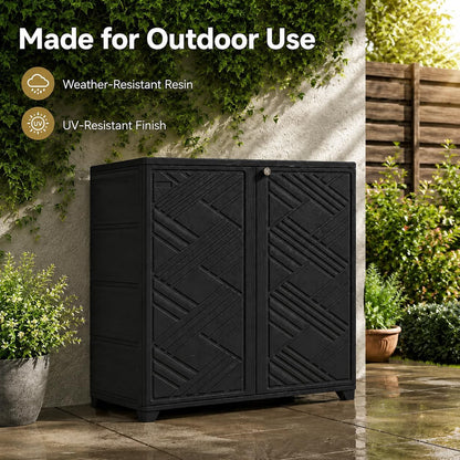 ADDOK Outdoor Storage Cabinet,60 Gallon Waterproof Resin Patio Storage Cabinet with 1 Adjustable Metal Shelf, Upright Outdoor Cabinet for Garden Tools, Pool Supplies, Toys, Porch and Garage