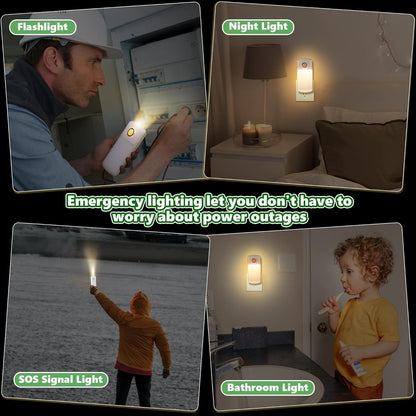 Enhon 4 Pack Emergency Power Failure Night Lights, Motion Sensor Night Light, Automatic Dusk to Dawn, Emergency Lights for Home, Bedrooms, Hallways, Black Outs, Rechargeable
