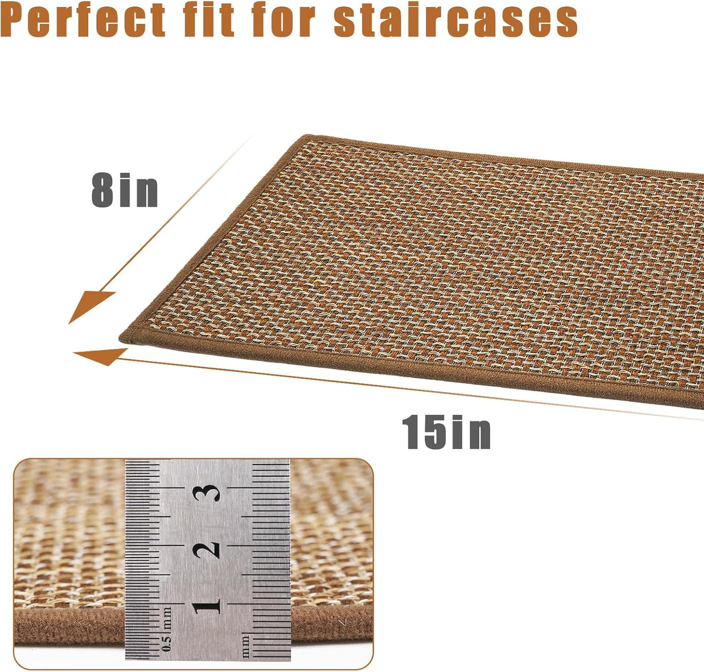 15Pcs Stair Treads for Wooden Steps With Self Adhesive, 8"x30" Non Slip Stair Runners-Peel & Stick Indoor Stair Carpet Runner, Resistant Runner for Kids, Elders and Pets, Black
