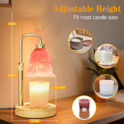 Candle Warmer Lamp with Timer Dimmer, Adjustable Height Pink Tulip Candle Wax Warmer, Christmas Birthday Gift for Mom Women,House Warming Gifts for New Home Bedroom Decor,Flower Pink