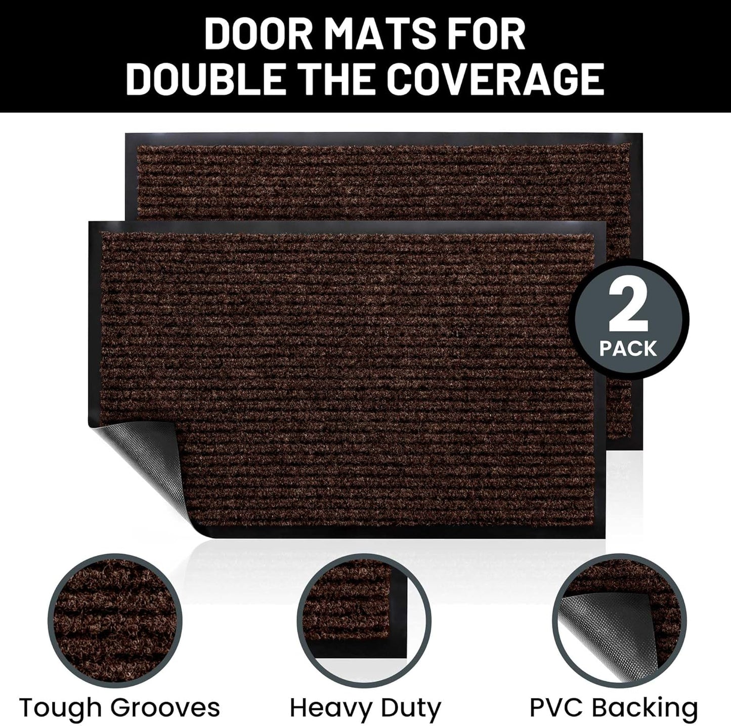 Sierra Concepts Front Door Mat Welcome Floor Mats - Entryway Indoor Outdoor Entrance Doormat, Patio, Porch, Muddy Shoe, Inside Outside Low Profile, 30x17 inches, 2-Pack Gray