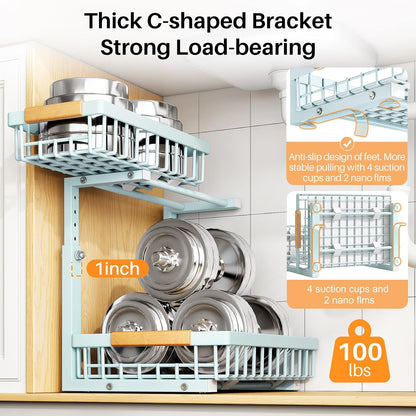 PXRACK Under Sink Organizer, Adjustable Height, 2 Tier Pull Out Under Cabinet Organizer, Slide Out Thickened Metal Under Sink Storage for Kitchen Bathroom Laundry Pantry Cabinet, White, Large-1-Pack