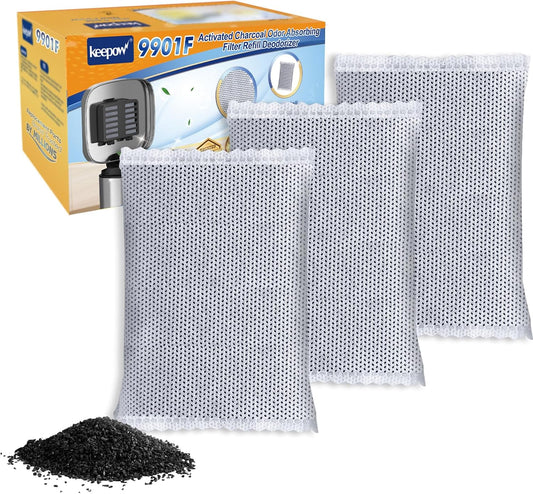 KEEPOW Activated Charcoal Odor Absorber Filter Refills Compatible with 8 Gallon & Larger 13 Gallon Trash Can Diaper Garbage Can, Trash Can Deodorizer, Diaper Pail Deodorizer, 3 Pack