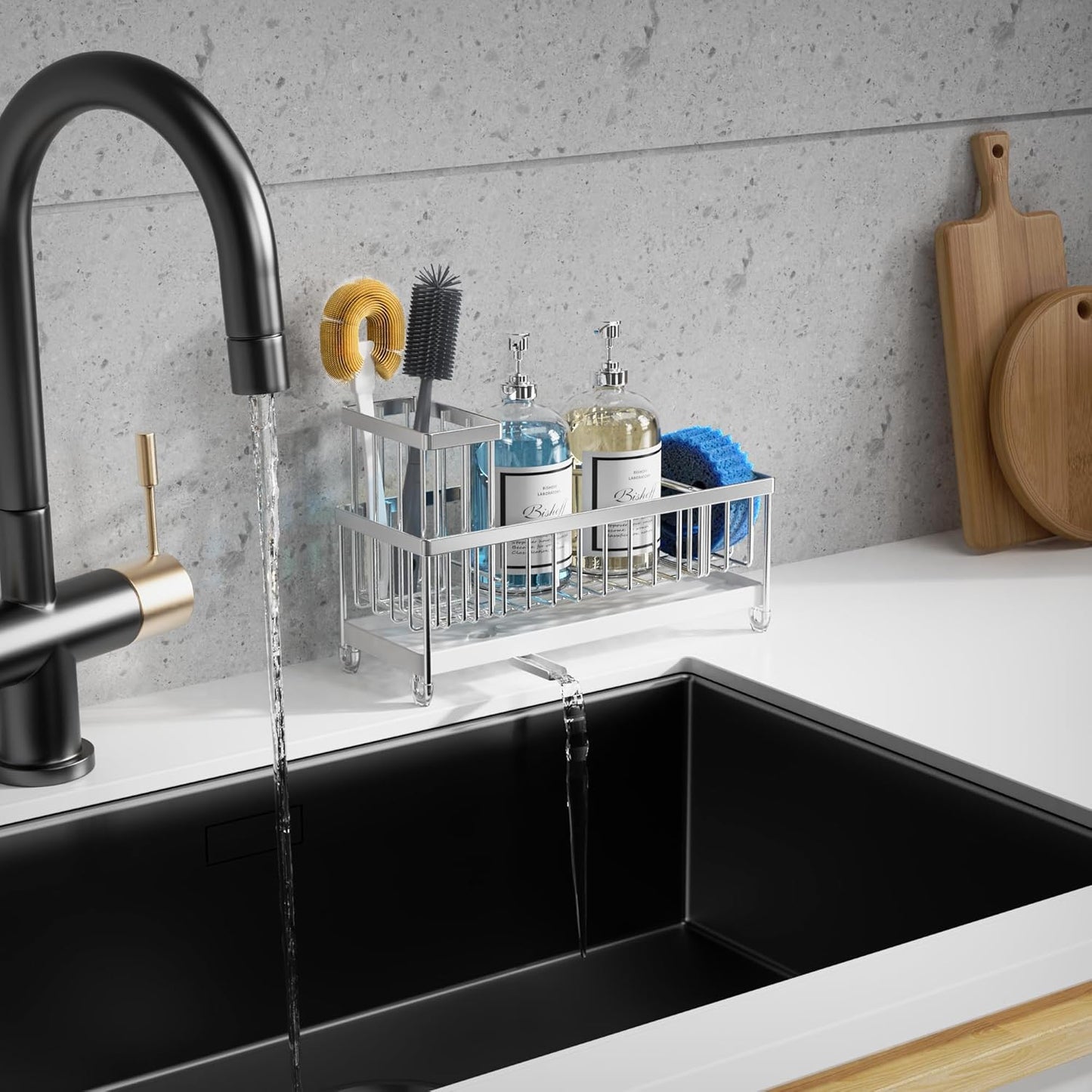 Moforoco Extra Large Sponge Holder for Kitchen Sink Organizer Caddy, Dish Brush Scrubber Holder,Stainless Steel Sink Box Utensil Holder,Soap Dispenser Set Tray Counter Accessories & Storage Rack