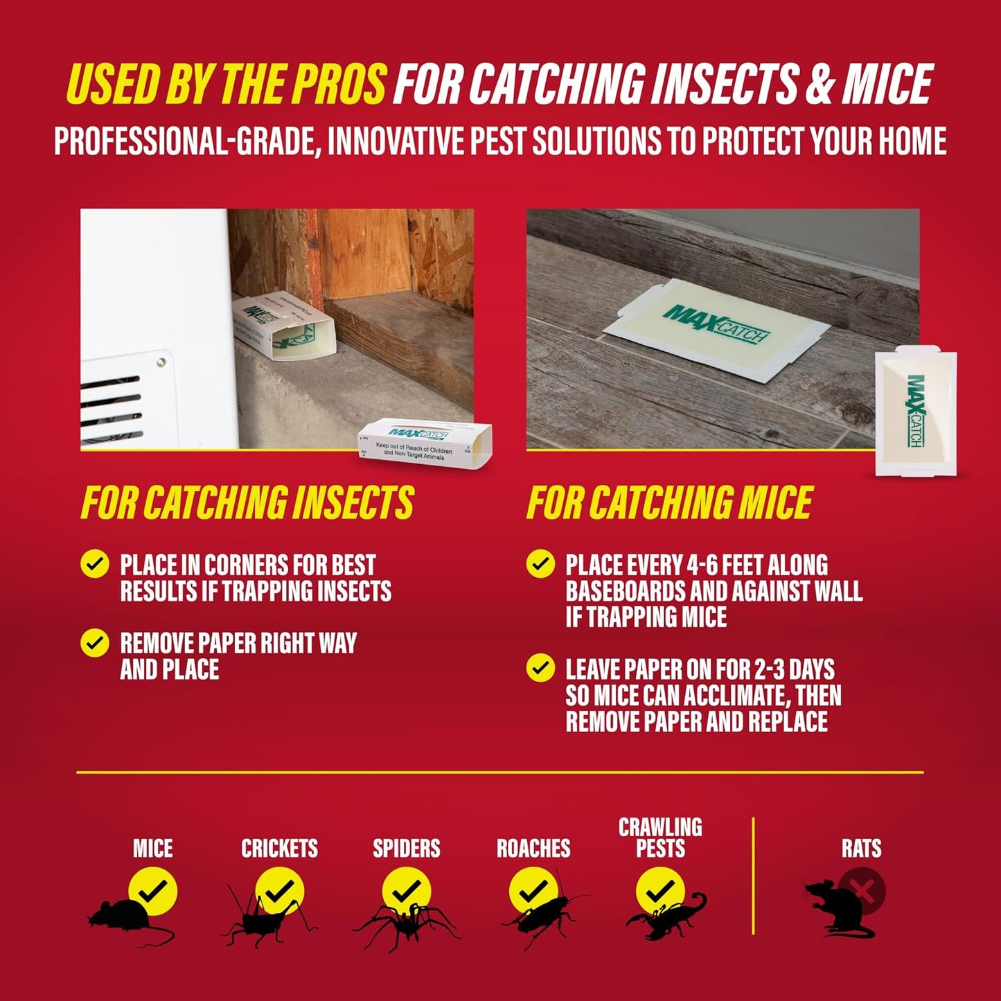 Catchmaster Max-Catch Mouse & Insect Glue Trap 36PK, Mouse Traps Indoor for Home, Sticky Pest Control Adhesive Tray for Catching Bugs, Bulk Unscented Glue Boards