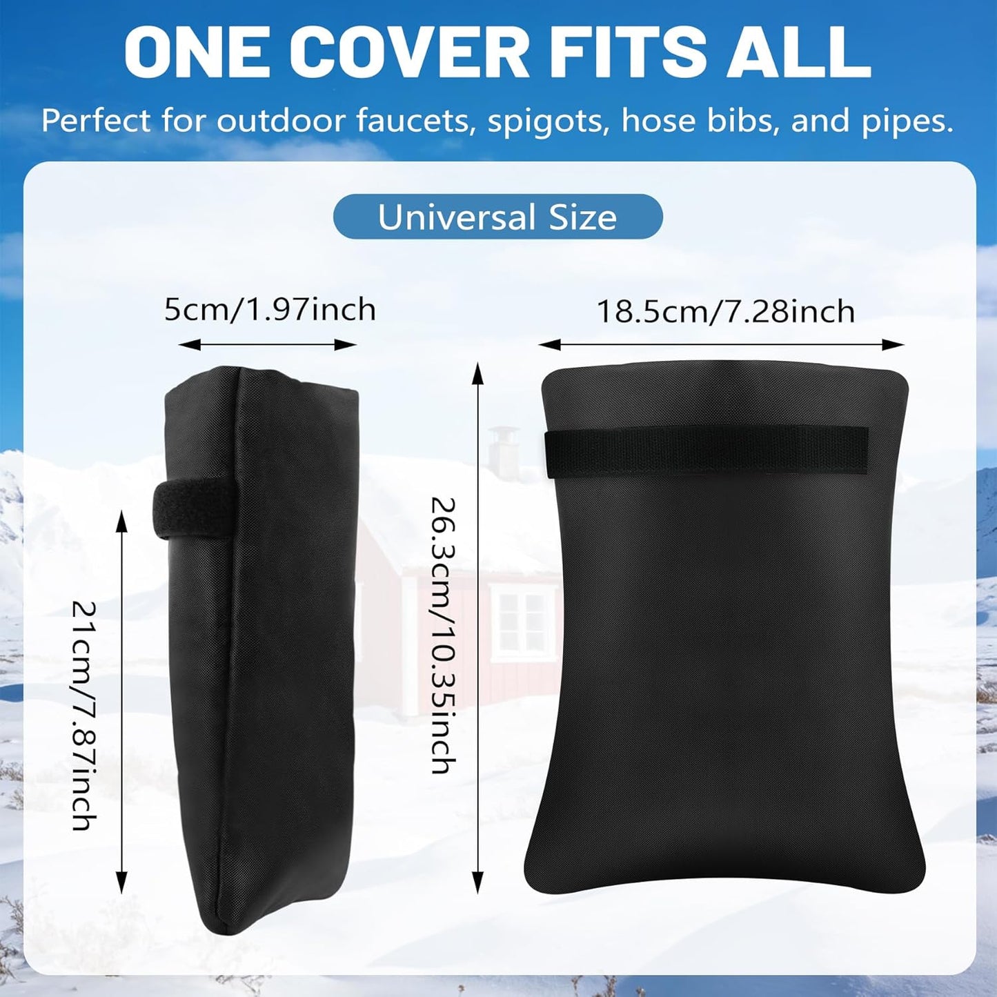 Outdoor Faucet Covers for Winter,7.28" W x 10.35" H Faucet Covers with 420D Waterproof Oxford Fabric, Reflective Strips (Black, 2 Pcs)