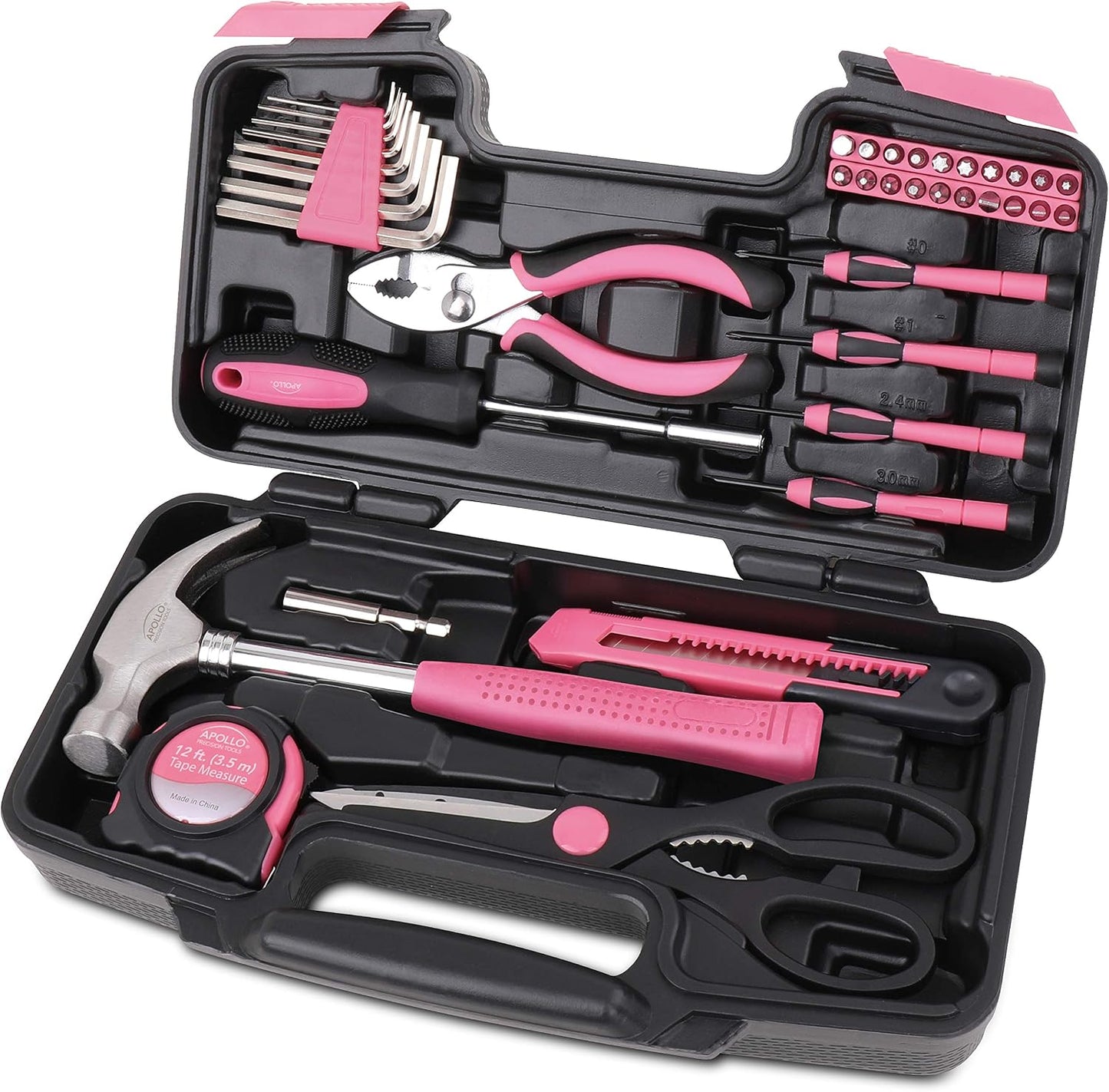 Apollo Tools Original 39 Piece General Household Tool Set in Toolbox Storage Case with Essential Hand Tools for Everyday Home Repairs, DIY and Crafts Red/Black - DT9706