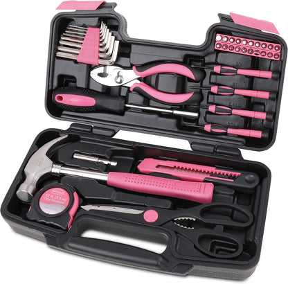 Apollo Tools Original 39 Piece General Household Tool Set in Toolbox Storage Case with Essential Hand Tools for Everyday Home Repairs, DIY and Crafts Red/Black - DT9706