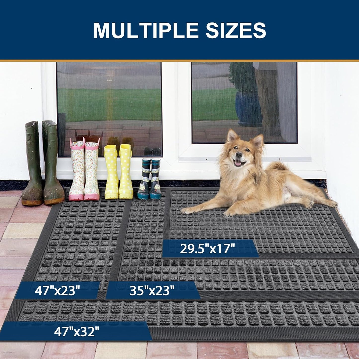 Smiry Front Door Mat Outside Entrance, Heavy Duty Natural Rubber Doormat, Non Slip, Trap Dirt and Moisture, Easy Clean, Low Profile Welcome Floor Mats for Indoor Outdoor Entry, 29.5x17 Inch, Black