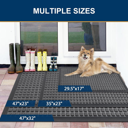 Smiry Front Door Mat Outside Entrance, Heavy Duty Natural Rubber Doormat, Non Slip, Trap Dirt and Moisture, Easy Clean, Low Profile Welcome Floor Mats for Indoor Outdoor Entry, 29.5x17 Inch, Black