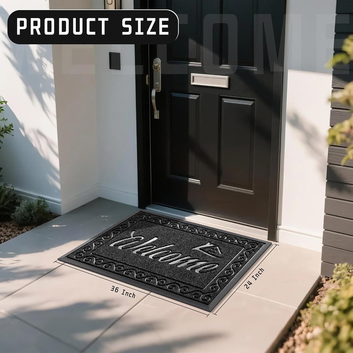 Yimobra Welcome Mat, Heavy Duty Sturdy Door Mats for Home Entrance Outdoor Indoor, Front Doormat for Outside Patio Floor Entry Porch Garage Office, Waterproof, Low Profile, 29.5x17, Black Grey