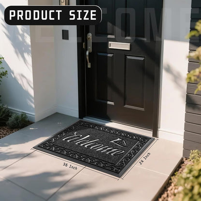 Yimobra Welcome Mat, Heavy Duty Sturdy Door Mats for Home Entrance Outdoor Indoor, Front Doormat for Outside Patio Floor Entry Porch Garage Office, Waterproof, Low Profile, 29.5x17, Black Grey