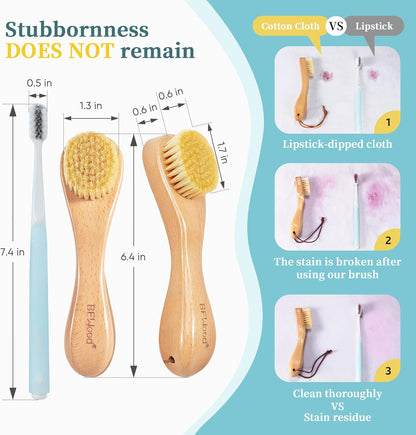 BFWood Laundry Stain Brush, Natural Soft Boar Bristles, Removes Tough Stains from Delicate Fabrics Like Knits, Cotton, and Linens, Gentle on Fabrics, No Damage