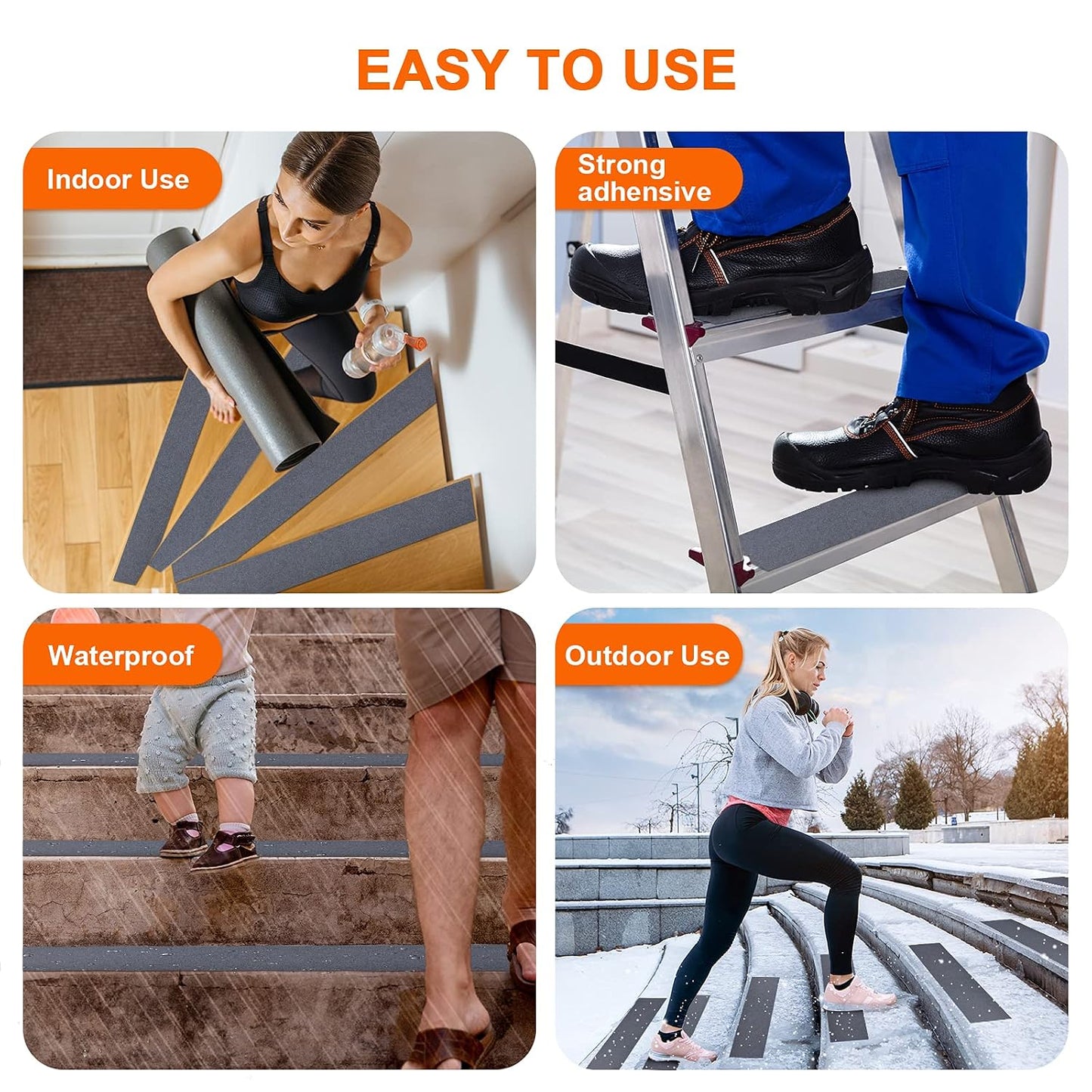 Qingluan Anti Slip Tape, Grip Tape for Stairs Indoor Waterproof, Rubber Grip Tape for Tubs, Stairs, Boats (Grey, 2 Inch x 33 Feet)