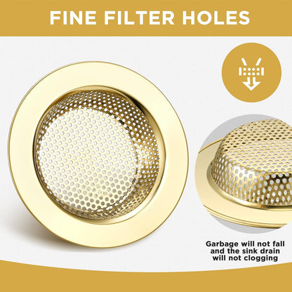 Retisee 2 Pcs Sink Strainer Stainless Steel Kitchen Sink Drain Strainer Basket Cover Mesh Hair Food Catcher, Large Wide Rim of 4.4 Diameter(Brushed Silver)