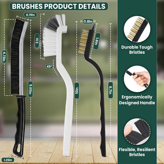 14 Pcs Crevice Cleaning Brush Set – Hard Bristle Cleaning Tools for Grout, Tile Floors, Gaps & Narrow Spaces – Multi-Purpose Grout Scrub Brush for Cleaning Bathroom, Shower, Window Tracks, Kitchen