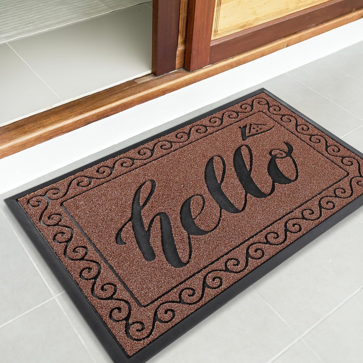 Yimobra Welcome Mat, Heavy Duty Sturdy Door Mats for Home Entrance Outdoor Indoor, Front Doormat for Outside Patio Floor Entry Porch Garage Office, Waterproof, Low Profile, 29.5x17, Black Grey
