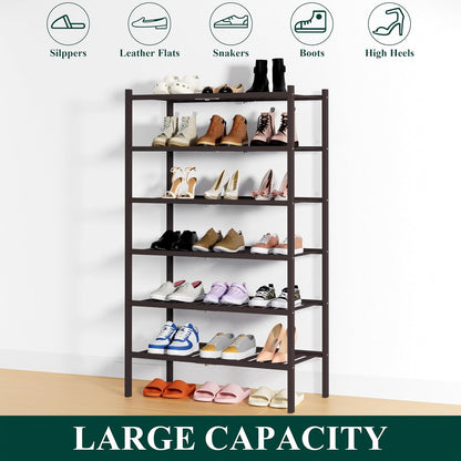 Smiry Bamboo Shoe Rack, 3 Tier Free Standing Wooden Shoe Organizer, Stackable Wood Shoe Storage Shelf for Closet, Entryway, 12 Vertical Slats, 2+1 Stack Standard Legs, 26.8"x11"x19.5", Natural