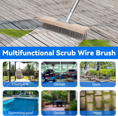 Heavy Duty Wire Broom with 70.8" Telescopic Handle: Stainless Steel Outdoor Broom for Cleaning Moss Concrete Floors Grout Gardens Patio Deck Concrete Garage