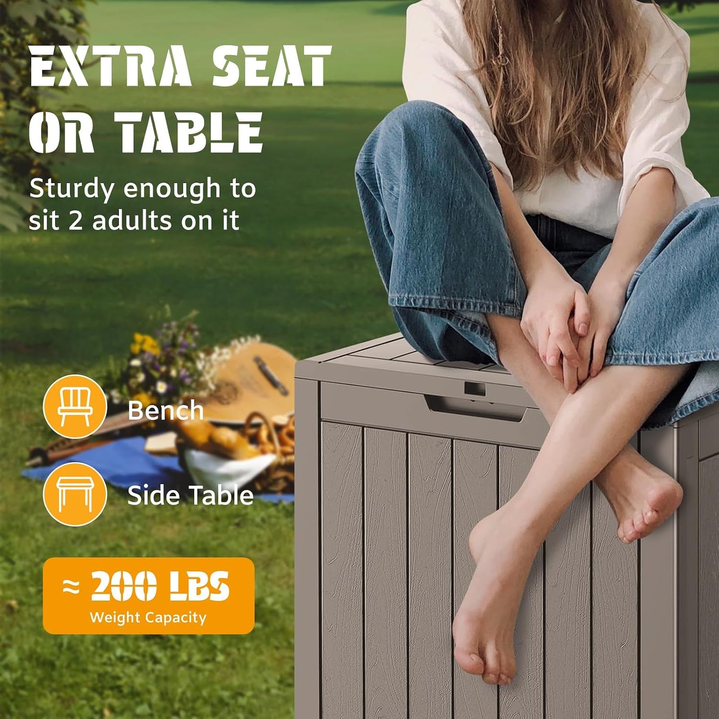 NUNU LAB Outdoor Storage Box, 45 Gallon Outside Deck Box Waterproof, Resin Outdoor Storage Cabinet With Lockable Lid, Backyard Storage Bench For Garden Tools, Patio Cushions, Pool Tools, Black