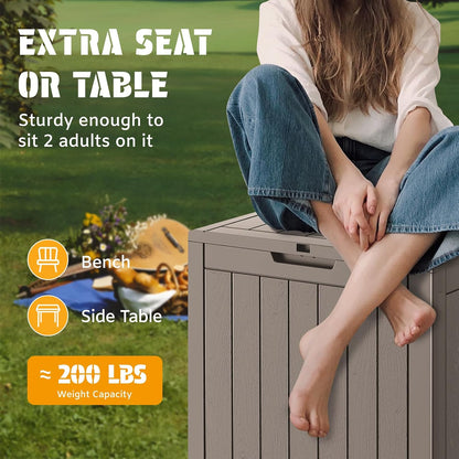 NUNU LAB Outdoor Storage Box, 45 Gallon Outside Deck Box Waterproof, Resin Outdoor Storage Cabinet With Lockable Lid, Backyard Storage Bench For Garden Tools, Patio Cushions, Pool Tools, Black