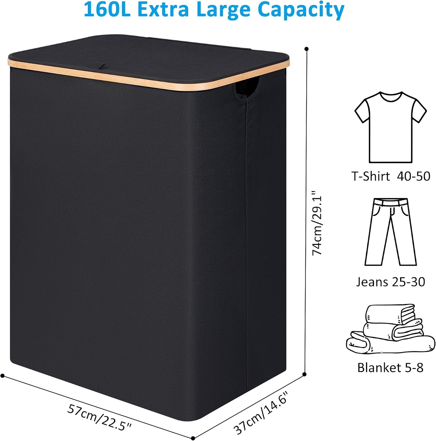 efluky Slim Laundry Basket with Lid, Narrow Laundry Hamper with Removable Bag, Skinny Dirty Clothes Basket with Bamboo Handles for Bathroom, Bedroom & Laundry Room, 75L Beige