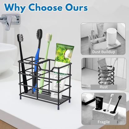 Urbanstrive 304 Stainless Steel Bathroom Toothbrush Holder Toothpaste Holder Stand Bathroom Accessories Organizer (Black, Small)