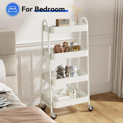 OLIXIS Metal 4 Tiers Utility Rolling Cart, Mobile Storage Shelf with Lockable Caster Wheels, Organization for Livingroom, Bathroom, Kitchen, & Narrow Places, 4-Tier Green