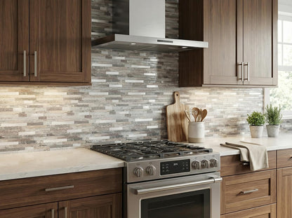 Yipscazo 2026 New Upgrade 11.34" X 11.57" Peel and Stick Backsplash, Stick on Backsplash Tiles for Kitchen, Bathroom, Fireplace (10 Sheets, Beige Rocks + Rose Gold)