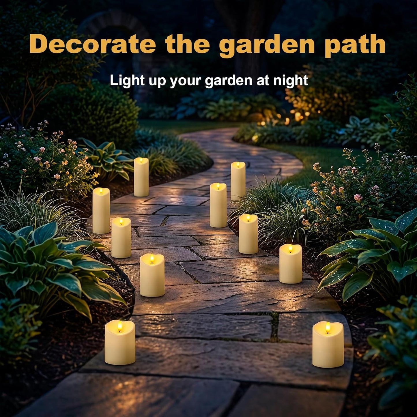 Amagic IP65 Waterproof Outdoor Flameless Candles with Remote, LED Candles Battery Operated with Timer, Flickering Fake Pillar Candle for Outside Patio Yard Decor, Ivory, Set of 5, D3 X H4 5" 6" 8" 8"