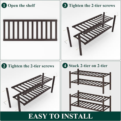 Smiry Bamboo Shoe Rack, 3 Tier Free Standing Wooden Shoe Organizer, Stackable Wood Shoe Storage Shelf for Closet, Entryway, 12 Vertical Slats, 2+1 Stack Standard Legs, 26.8"x11"x19.5", Natural