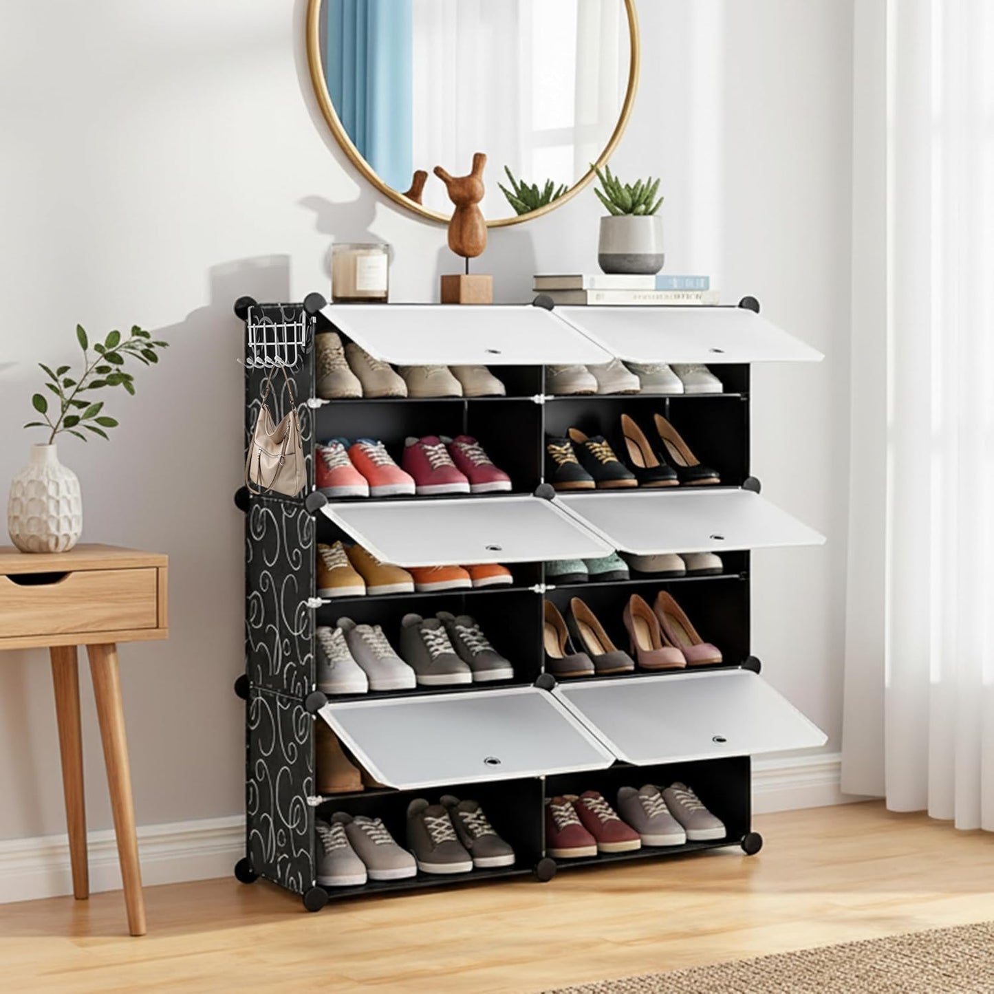 HealSmart Shoe Rack Organizer with Door, Shoe Storage Cabinet, Stackable Plastic Shelves for Closet, Entryway, Hallway, Bedroom, 8-Tier 32-Pair, White