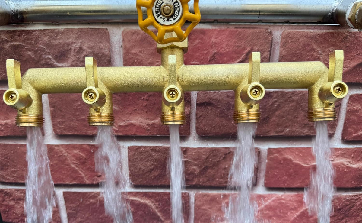 EBH Brass Garden Hose Splitter, 3 Way High Flow Outdoor Faucet Splitter,Full Flow 3-Way Brass Heavy Duty Hose Splitter With 3 Long Metal Handle and Individual On/Off Valve。