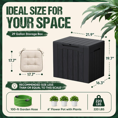 Devoko 100 Gallon Waterproof Large Resin Deck Box Indoor Outdoor Lockable Storage Container for Patio Furniture Cushions Garden Tools (100 Gallon, Black)