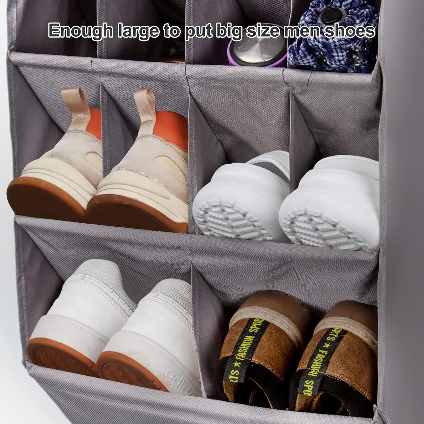 FENTEC 1 Pack Over-the-Door-Shoe-Organizers,Hanging Organizers with Large Pocket Shoe Holder Hanging Shoe Rack for Closet Shoe Organizer for Wall, Over Door Organizer with 15 Pockets Gray