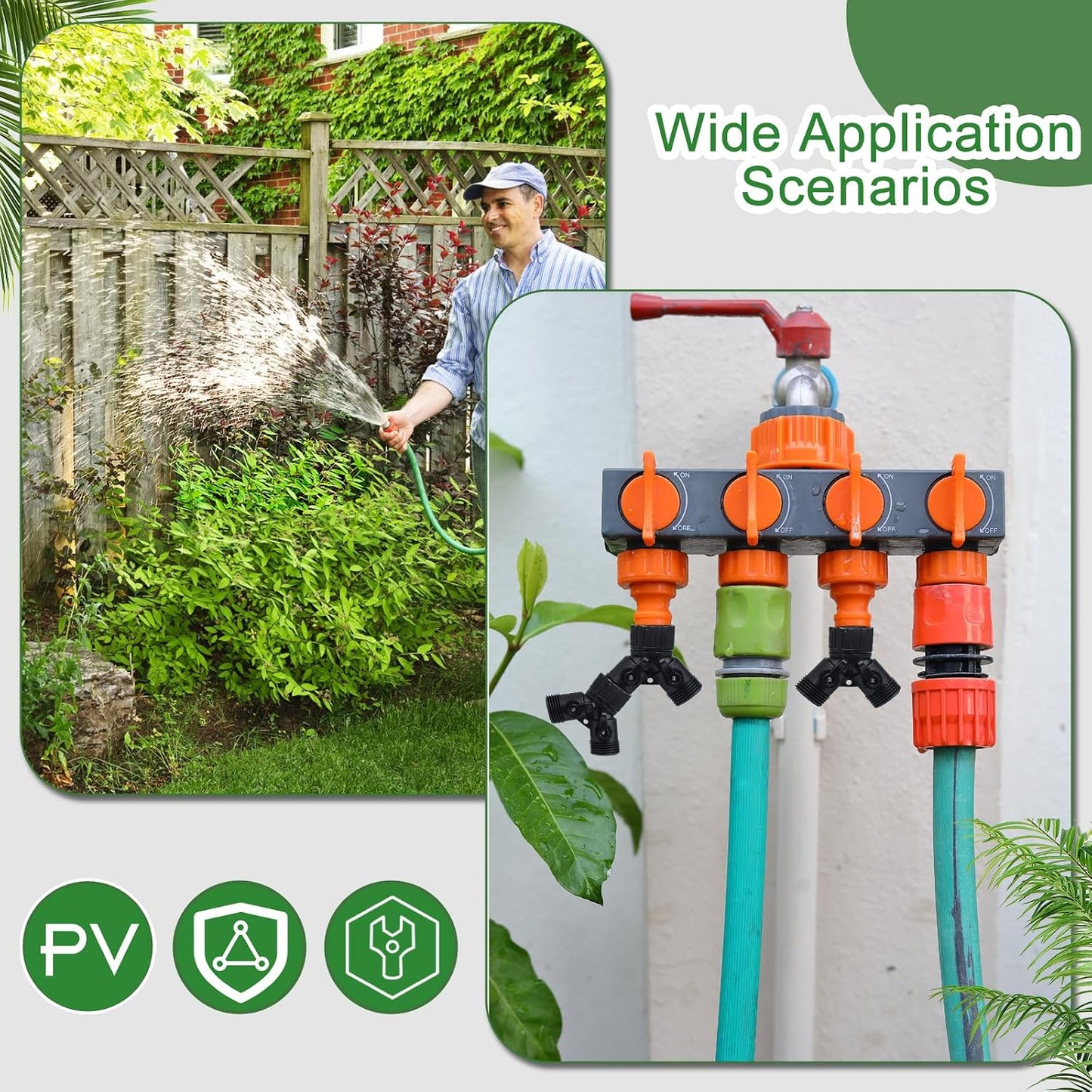 2 Way Y Splitter for 3/4" Garden Hose, Black, 2 Pcs | Plastic Hose Connectors, Faucet Watering Shut Off Valves, For Irrigation