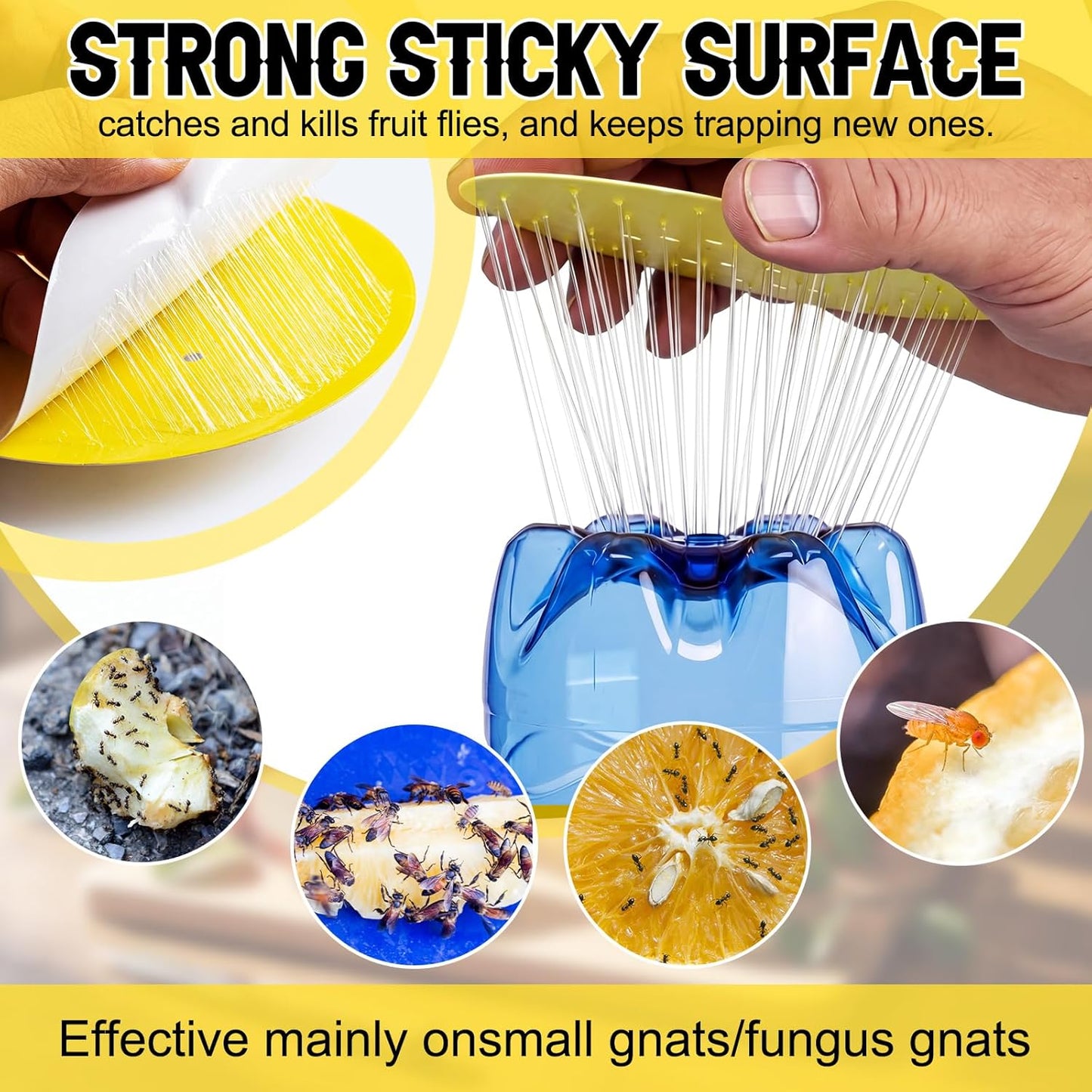 100 Pack Fruit Fly Trap Covers, Single-Sided Sticky Paper Lids, 8 Vent Holes for Vinegar/Wine Bait, Fits Cups & Jars for Indoor Kitchen & Pantry Gnat Control (Round,Yellow)