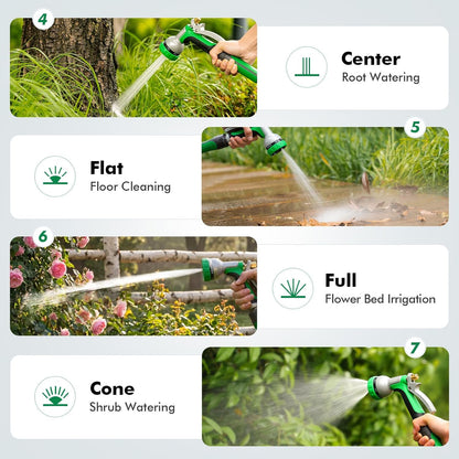 RESTMO Garden Hose Nozzle Heavy Duty, Leak-proof Water Hose Sprayer | 7 Adjustable Spray Patterns, Durable Metal, Flow Control, Ideal for Plants & Lawns Watering, Cars & Pets Washing, Green